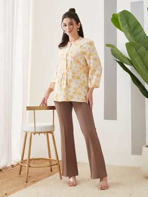 Latin Quarters Women Beige Solid High Rise Casual Trouser