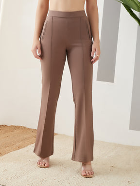 Latin Quarters Women Beige Solid High Rise Casual Trouser