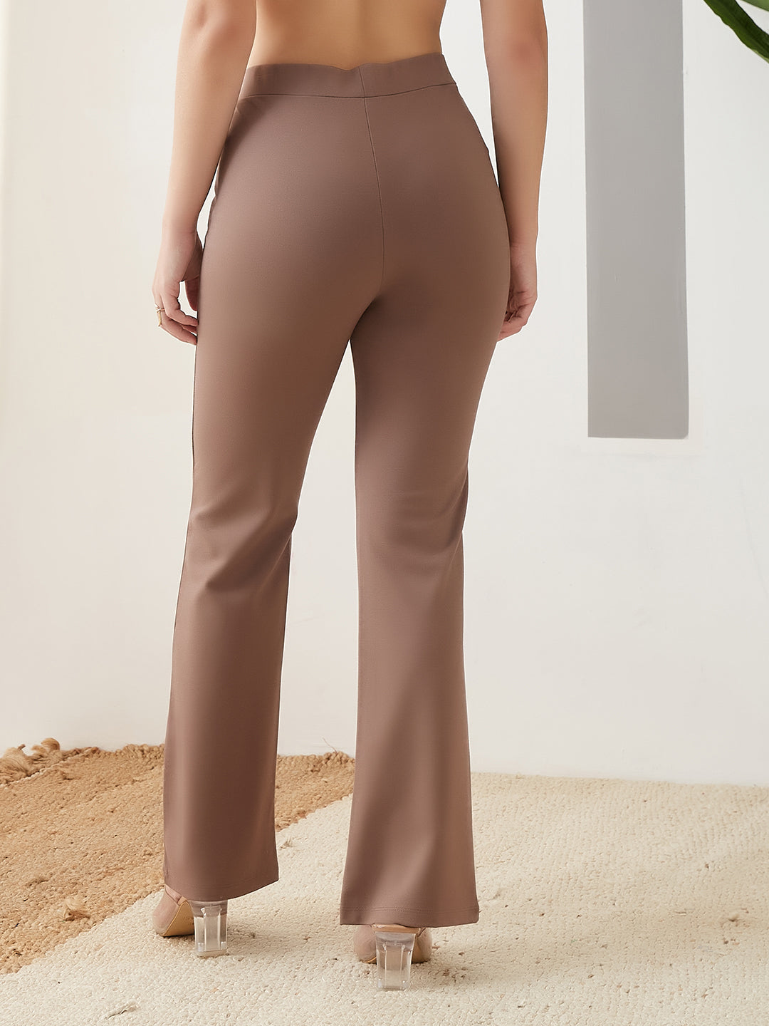 Latin Quarters Women Beige Solid High Rise Casual Trouser