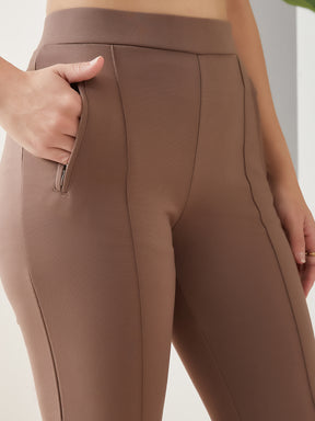 Latin Quarters Women Beige Solid High Rise Casual Trouser