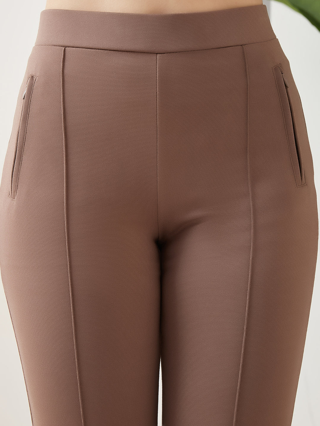 Latin Quarters Women Beige Solid High Rise Casual Trouser