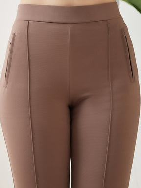 Latin Quarters Women Beige Solid High Rise Casual Trouser