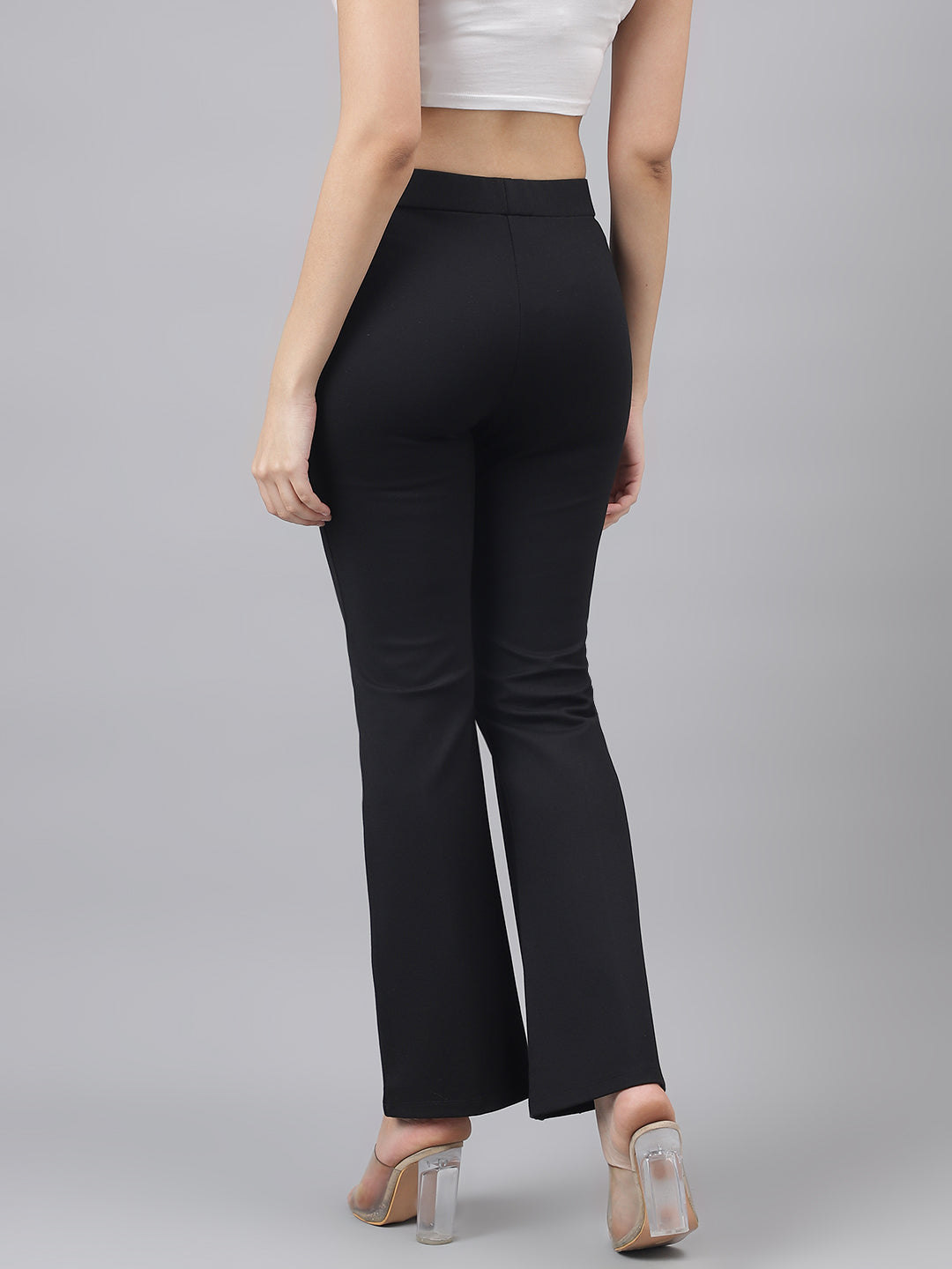 Latin Quarters Women's Black Casual Solid Ankle Length Flared Trouser