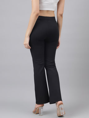 Latin Quarters Women's Black Casual Solid Ankle Length Flared Trouser
