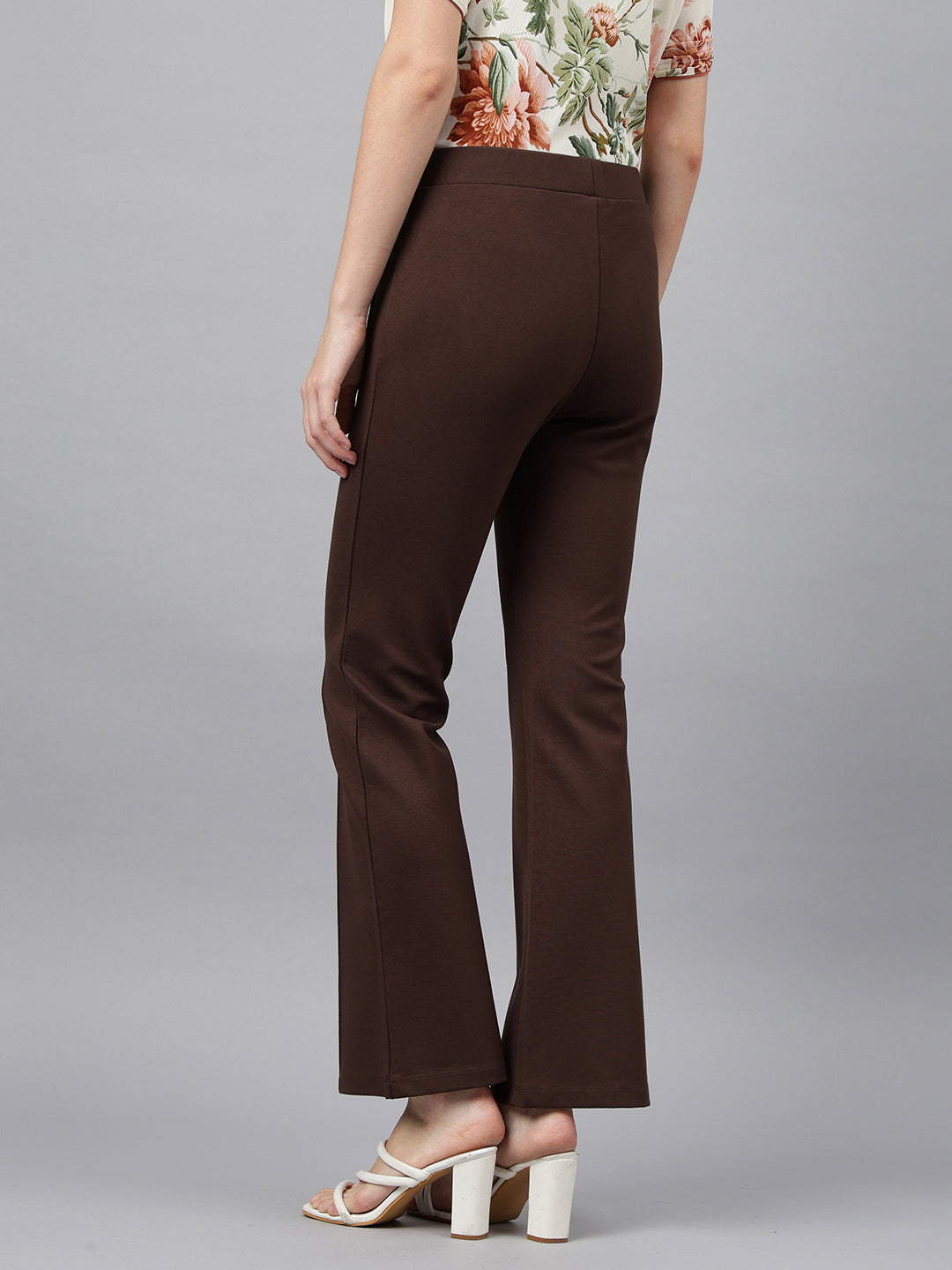Latin Quarters Women's Brown Casual Solid Ankle Length Flared Trouser