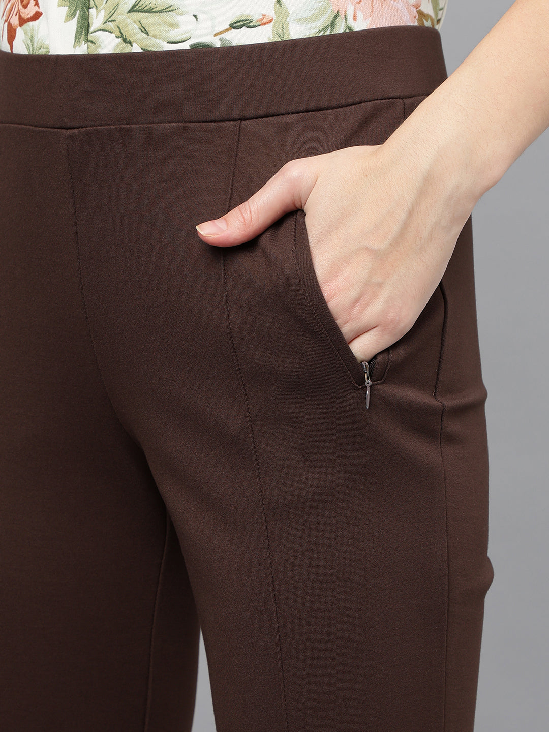 Latin Quarters Women's Brown Casual Solid Ankle Length Flared Trouser