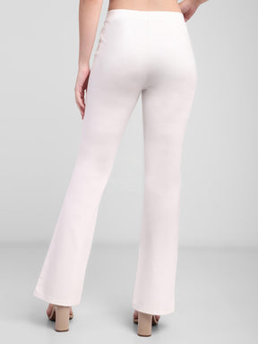 Latin Quarters Women White Solid High Rise Casual Trouser