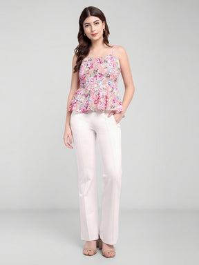 Latin Quarters Women White Solid High Rise Casual Trouser