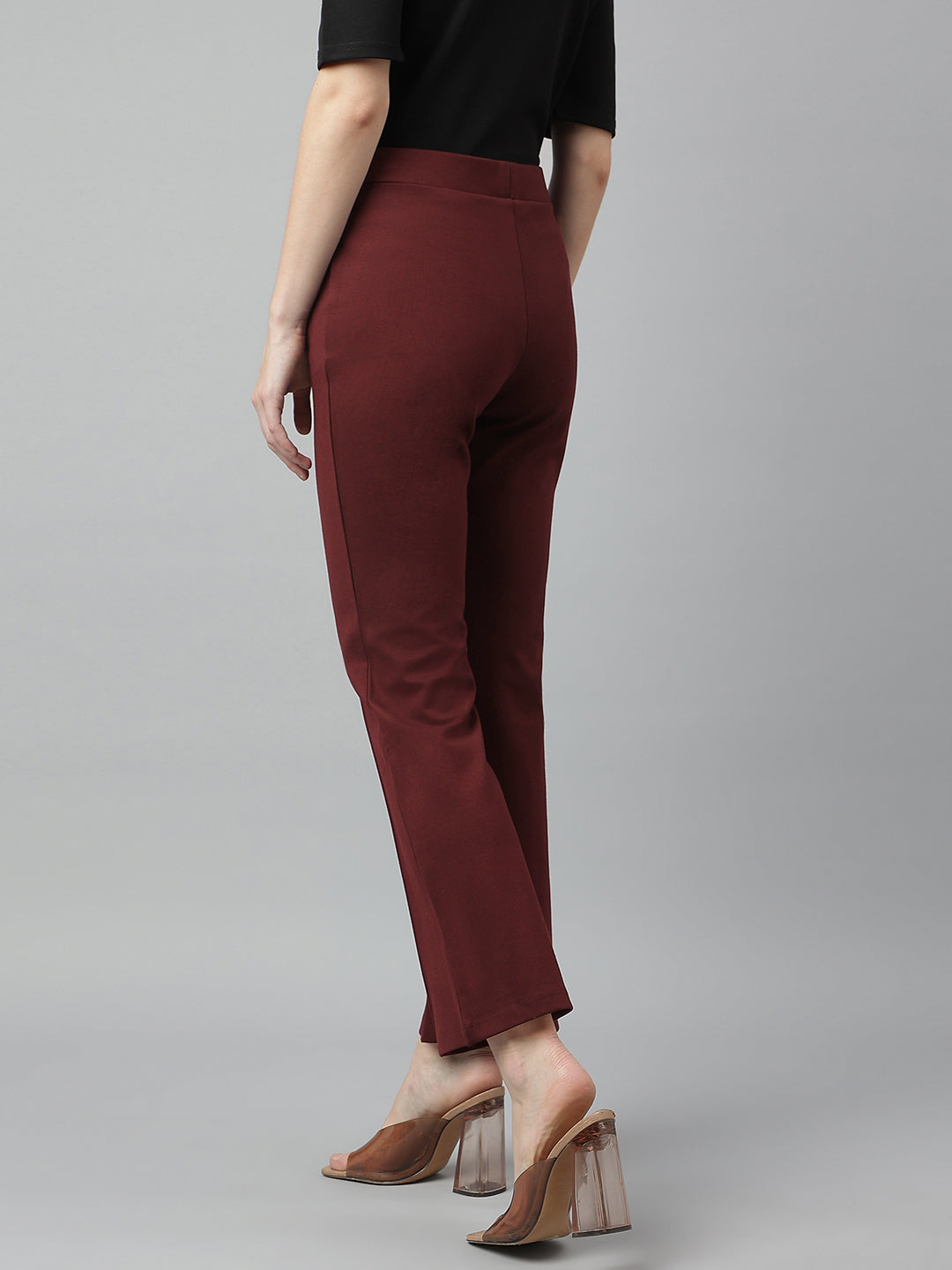 Latin Quarters Women's Maroon Casual Solid Ankle Length Flared Trouser