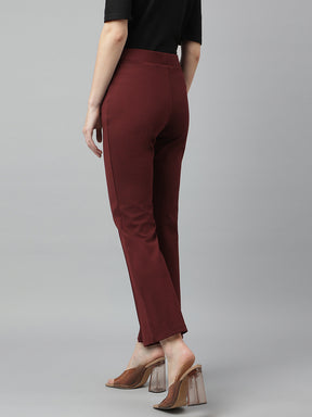 Latin Quarters Women's Maroon Casual Solid Ankle Length Flared Trouser