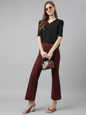 Latin Quarters Women's Maroon Casual Solid Ankle Length Flared Trouser