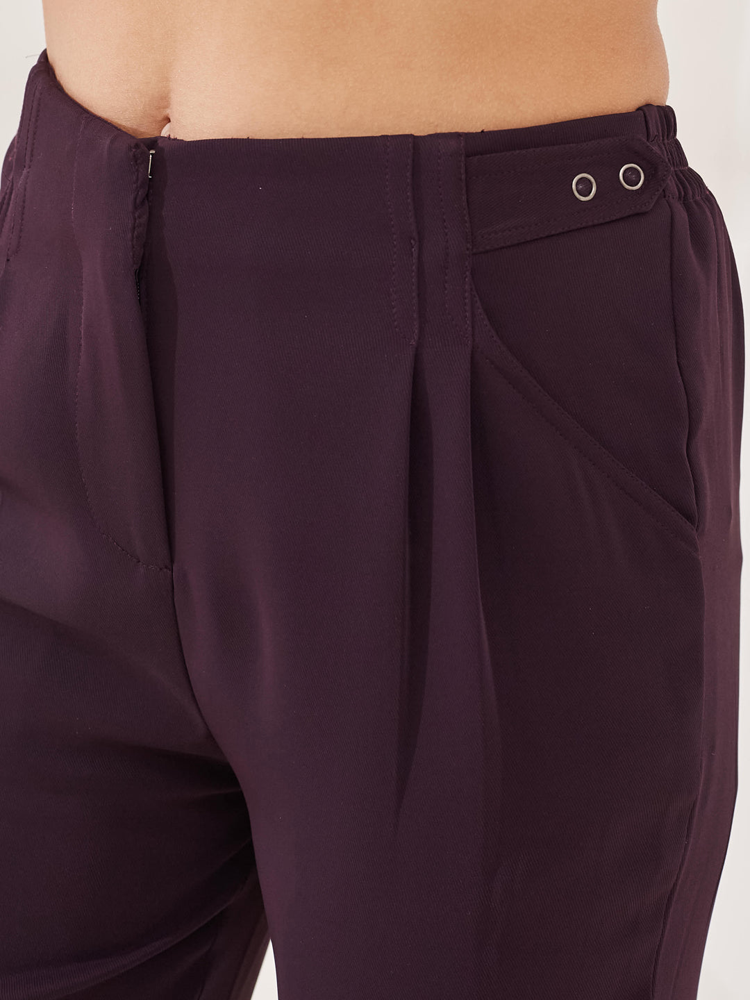 Latin Quarters Women's Wine Solid Casual High Rise Straight Fit Pant