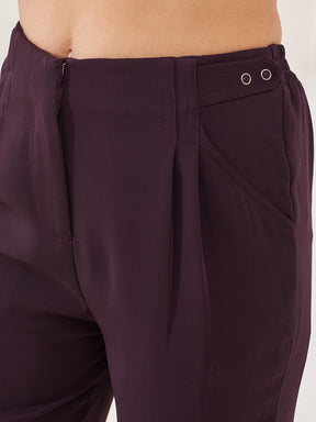 Latin Quarters Women's Wine Solid Casual High Rise Straight Fit Pant