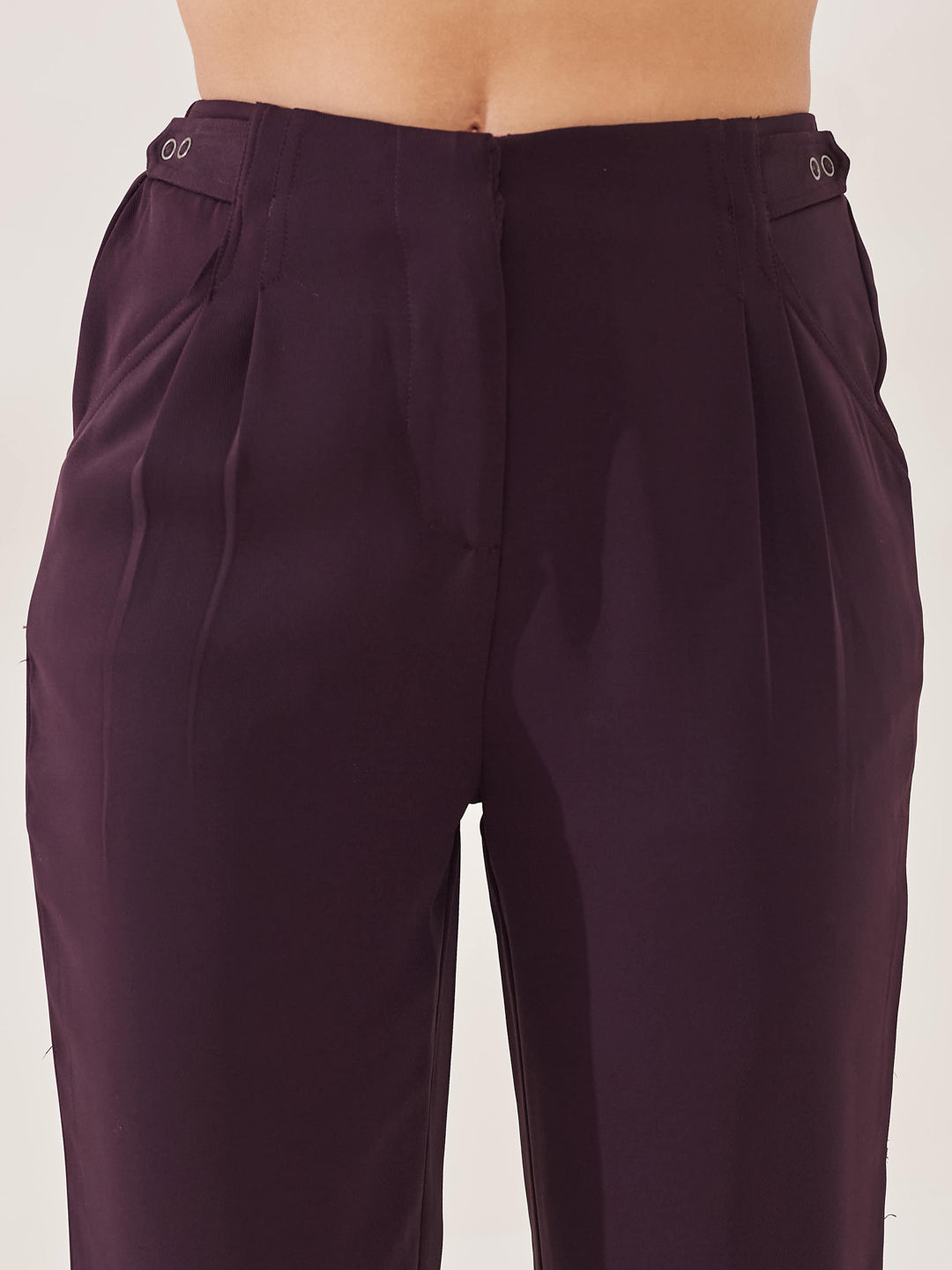 Latin Quarters Women's Wine Solid Casual High Rise Straight Fit Pant