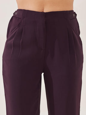 Latin Quarters Women's Wine Solid Casual High Rise Straight Fit Pant