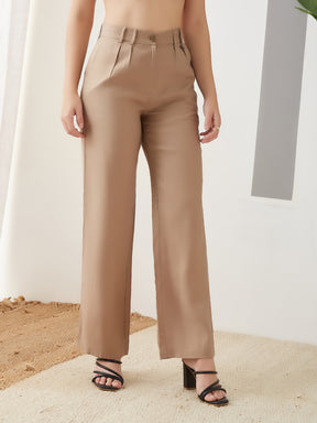 Latin Quarters Women Beige Solid High Rise Casual Pant