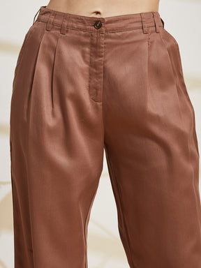 Latin Quarters Women's Brown Solid Casual Wide Leg High Rise Pant