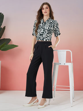Latin Quarters Women's Black Solid Casual Straight Fit High Rise Pant