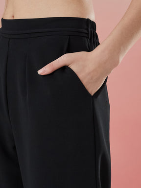 Latin Quarters Women's Black Solid Casual Straight Fit High Rise Pant