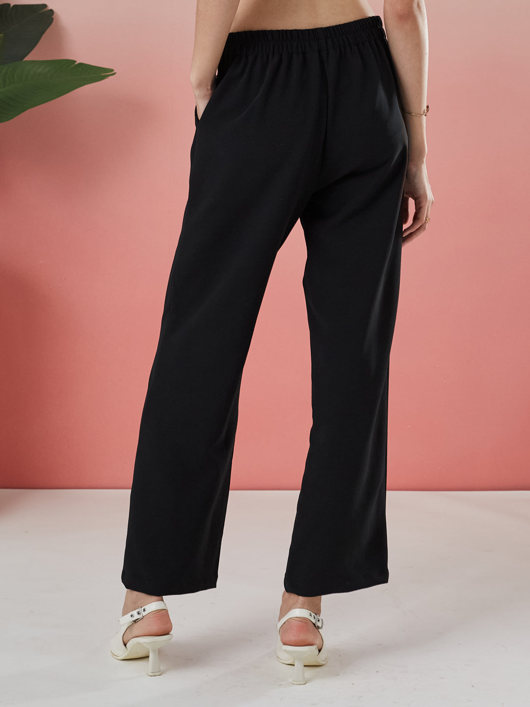 Latin Quarters Women's Black Solid Casual Straight Fit High Rise Pant