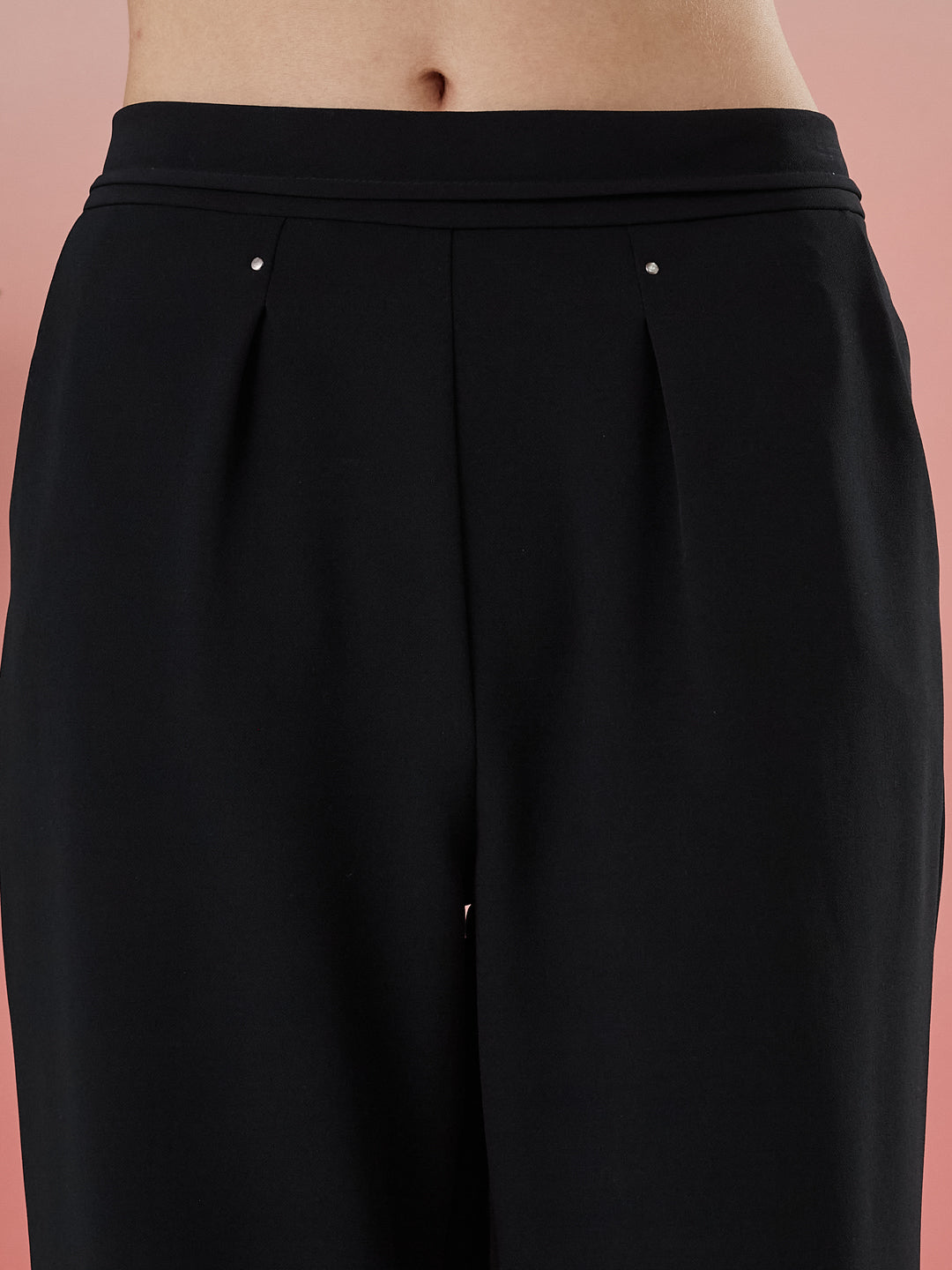 Latin Quarters Women's Black Solid Casual Straight Fit High Rise Pant