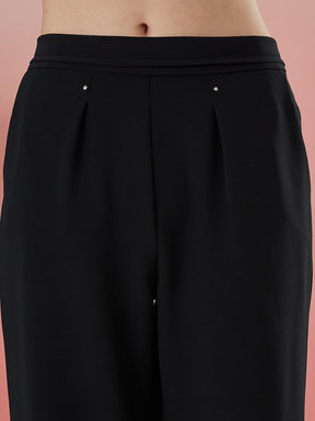 Latin Quarters Women's Black Solid Casual Straight Fit High Rise Pant