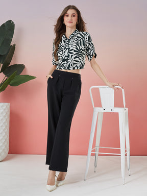 Latin Quarters Women's Black Solid Casual Straight Fit High Rise Pant