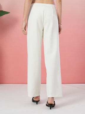 Latin Quarters Women's White Solid Casual Straight Fit High Rise Pant