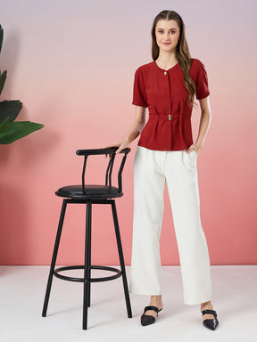 Latin Quarters Women's White Solid Casual Straight Fit High Rise Pant