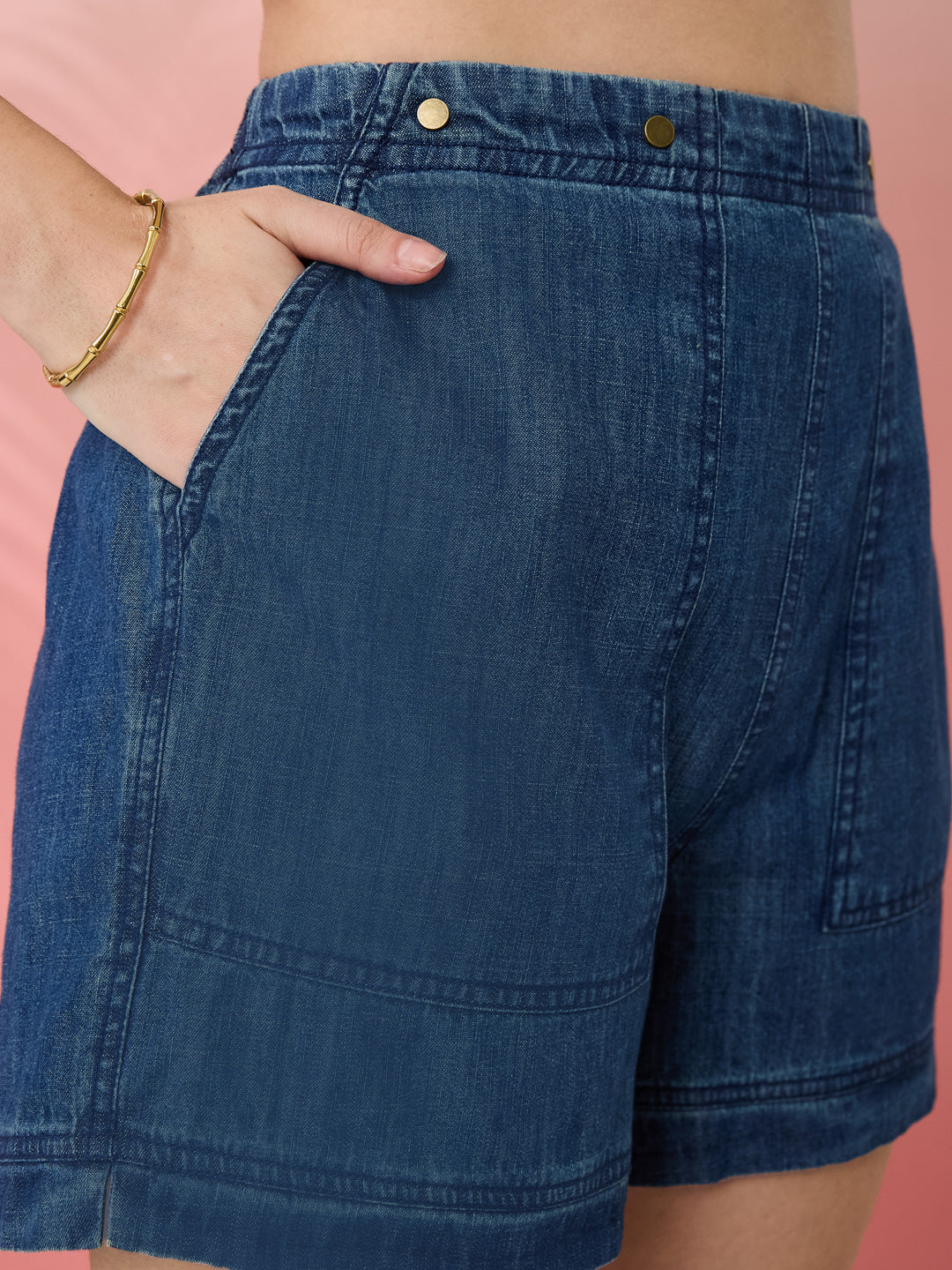 Latin Quarters Women's Blue Solid Casual Straight Fit High Rise Shorts