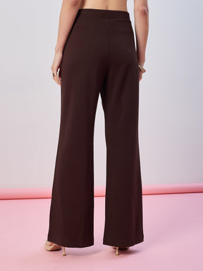 Latin Quarters Women's Brown Solid Casual Flared High Waist Trouser