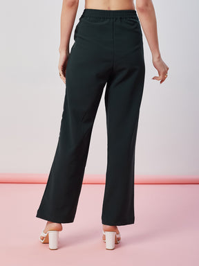 Latin Quarters Women's Green Solid Casual Straight Fit High Waist Pant