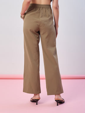 Latin Quarters Women's Beige Solid Casual Straight Fit High Waist Pant