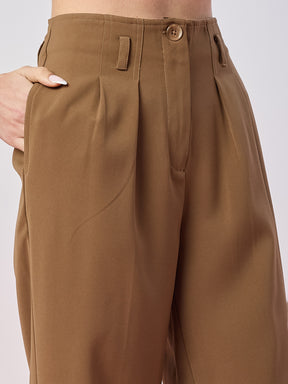 Latin Quarters Women's Brown Solid Casual Wide Leg High Waist Pant