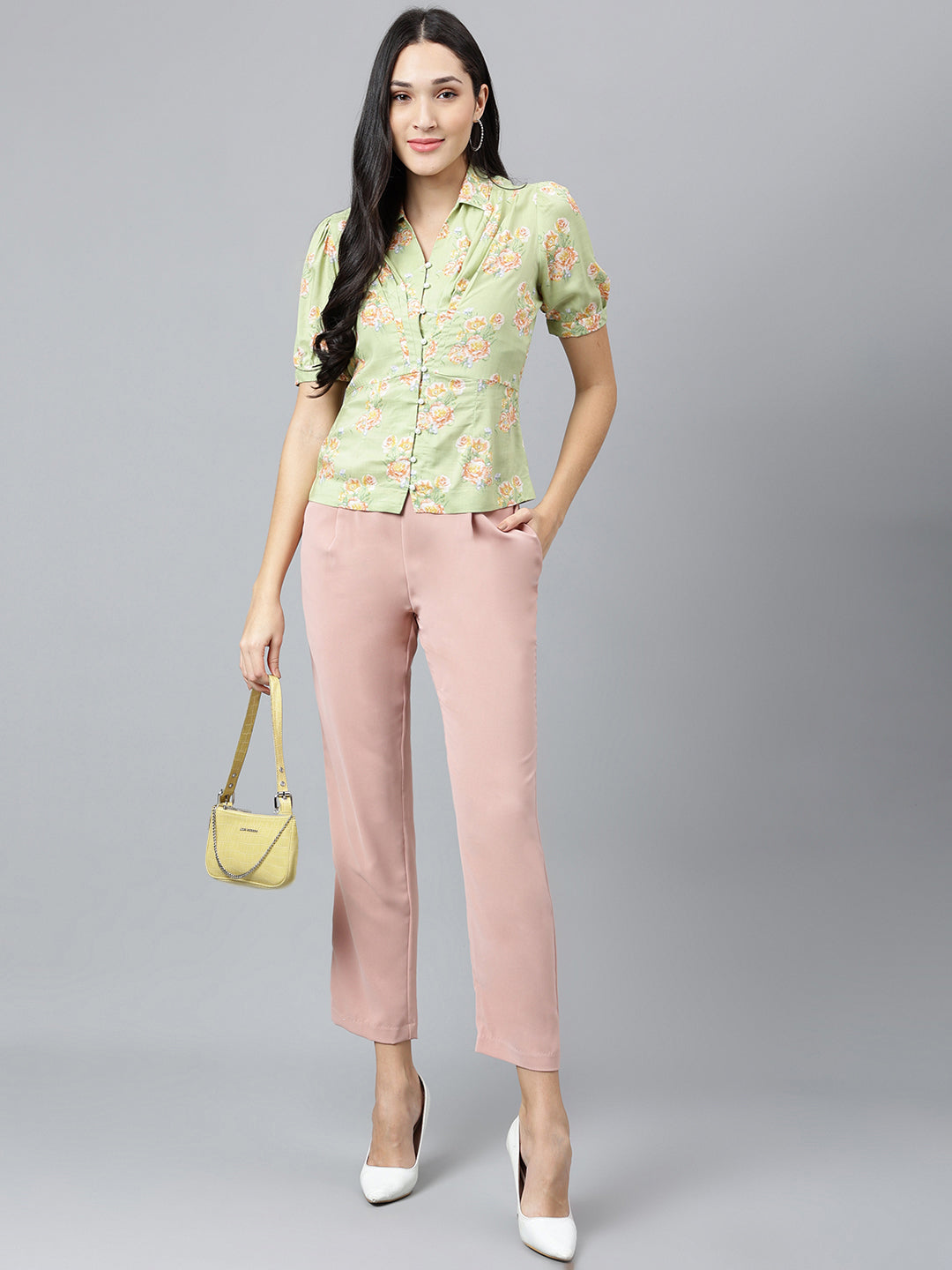 Peach Solid Casual Pant