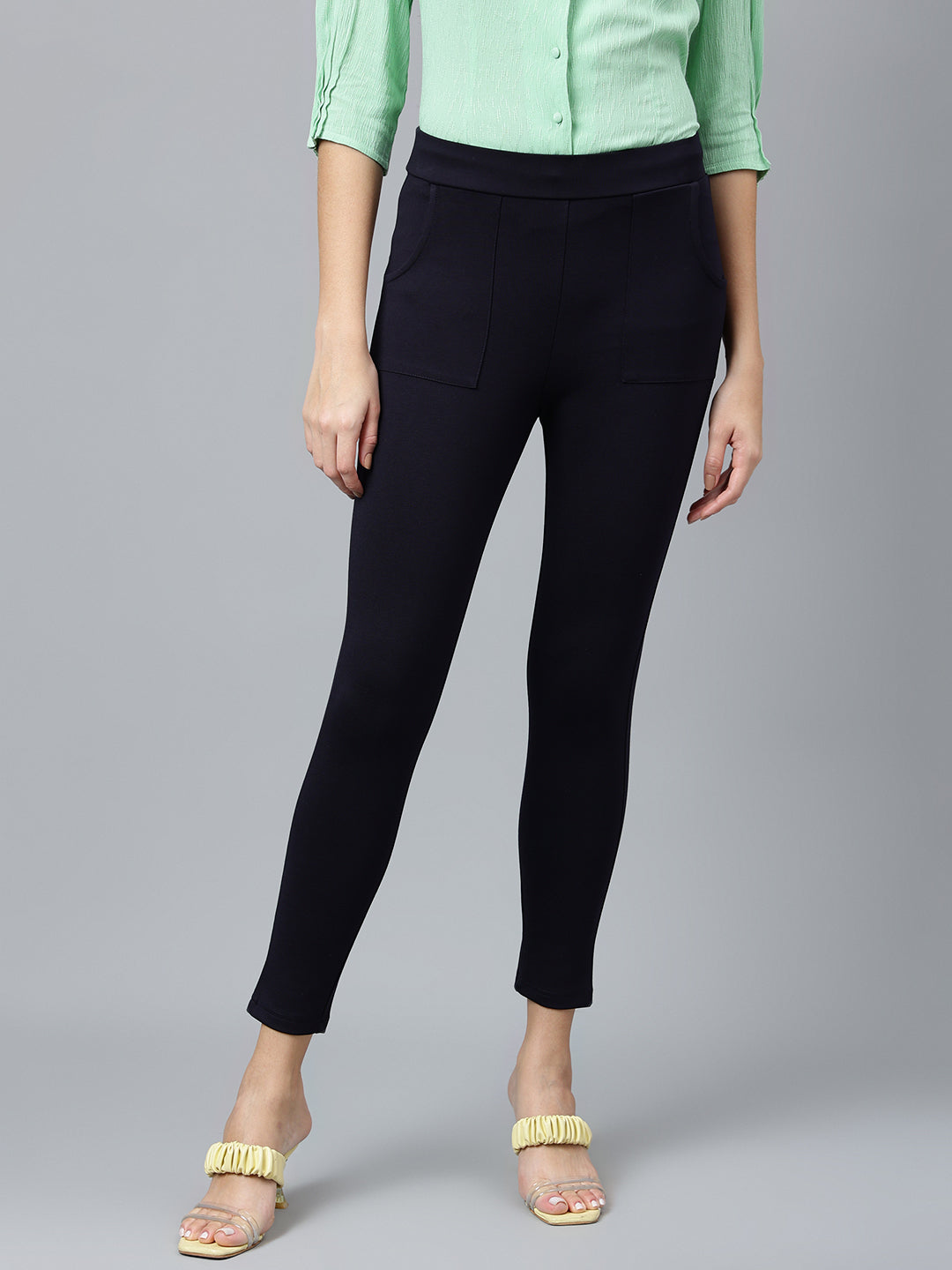 Blue Navy Solid Casual Legging