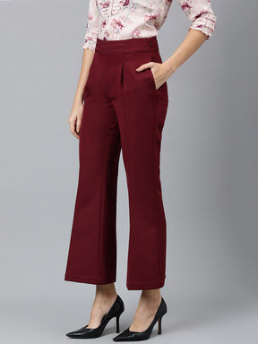 Maroon Solid Casual Pant