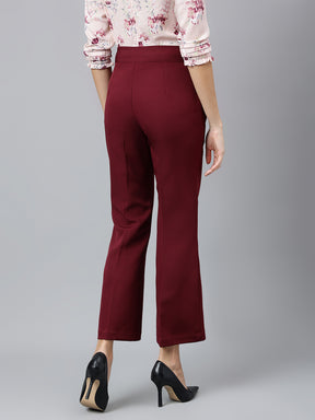 Maroon Solid Casual Pant