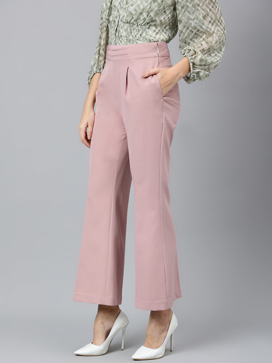 Pink Solid Casual Pant