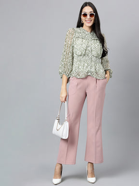 Pink Solid Casual Pant