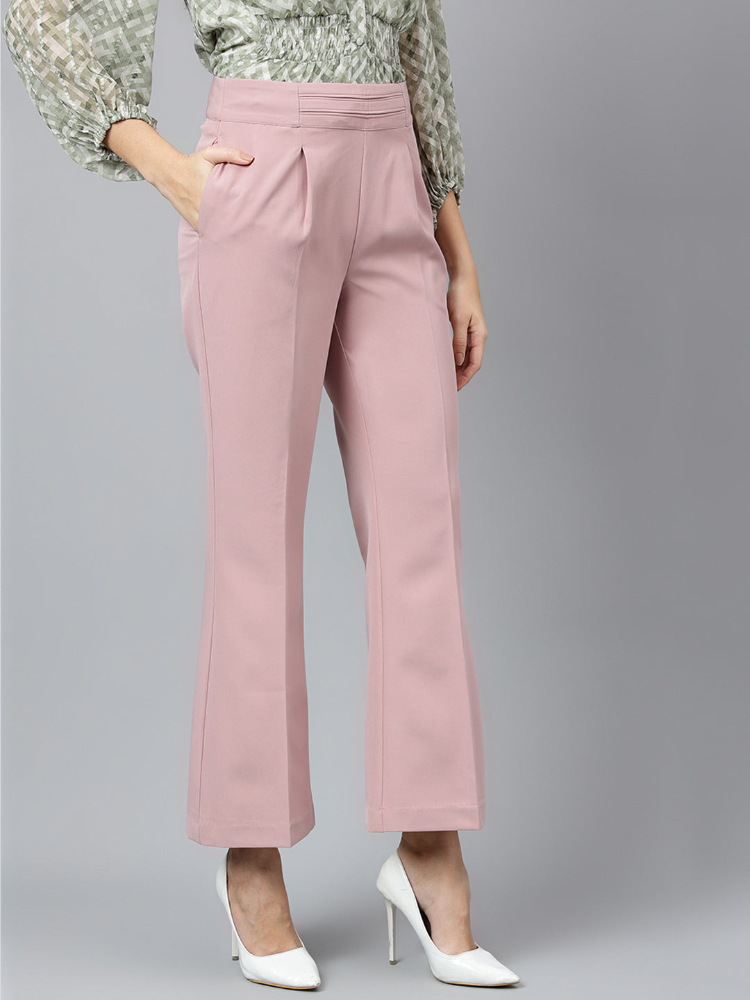 Pink Solid Casual Pant