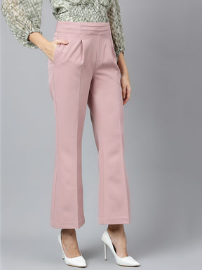 Pink Solid Casual Pant