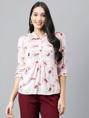 Pink Printed 3/4 Sleeve Casual Tunic Top