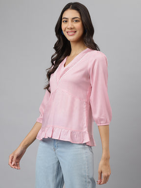 Pink Solid 3/4 Sleeve Casual Tunic