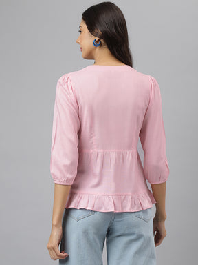 Pink Solid 3/4 Sleeve Casual Tunic