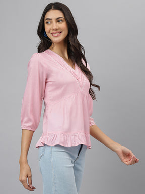 Pink Solid 3/4 Sleeve Casual Tunic