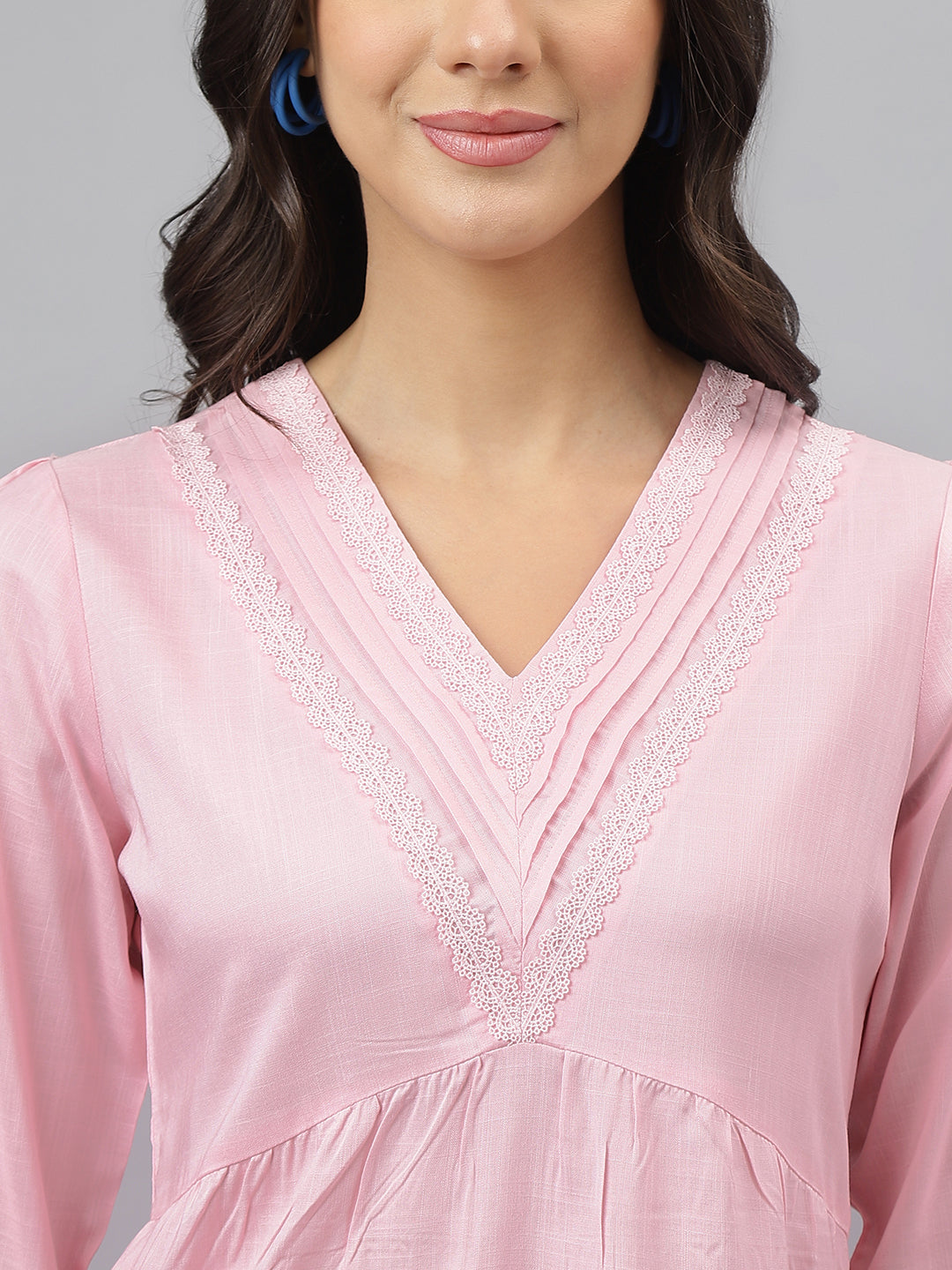 Pink Solid 3/4 Sleeve Casual Tunic