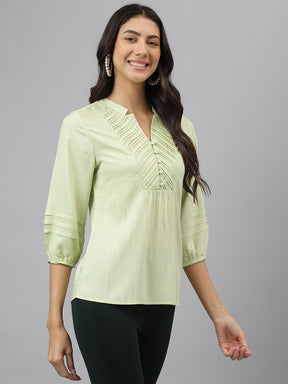 Green Solid 3/4 Sleeve Casual Tunic