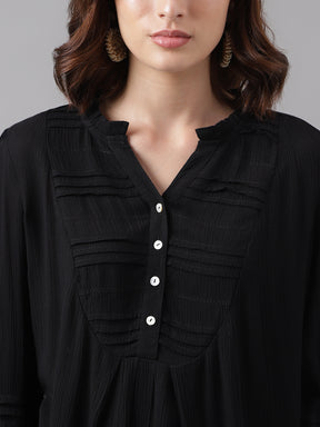 Latin Quarters Women's Black 3/4Th Sleeve Solid Mandarin Casual Tunic
