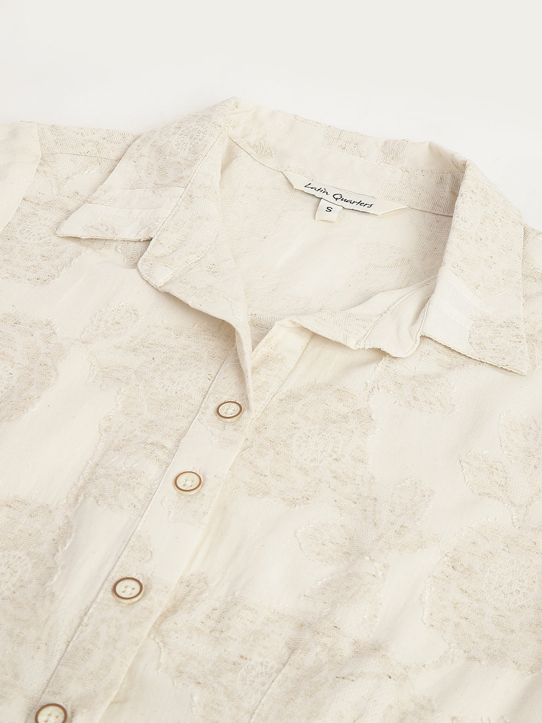 Beige Shirt Collar Three-Quarter Sleeves Solid Shirt For Casual Wear